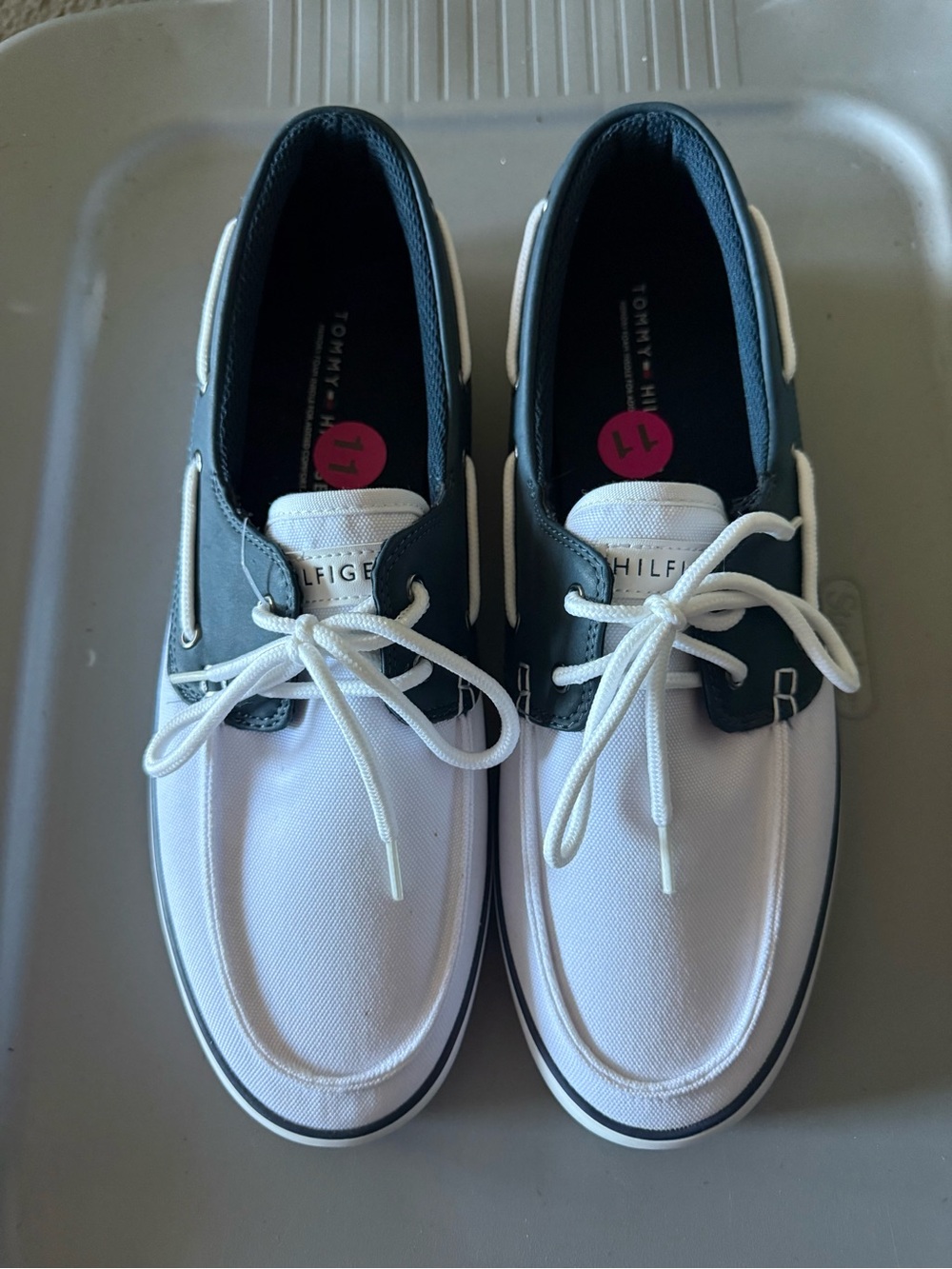 Tommy Hilfiger White and Navy Canvas Deck Shoes
